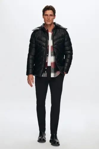 Ds Damat Slim Fit Siyah Su İtici Rüzgar Geçirmez Elyaf Dolgulu Deri Görünümlü Çıkarılabilir - Siyah - 6