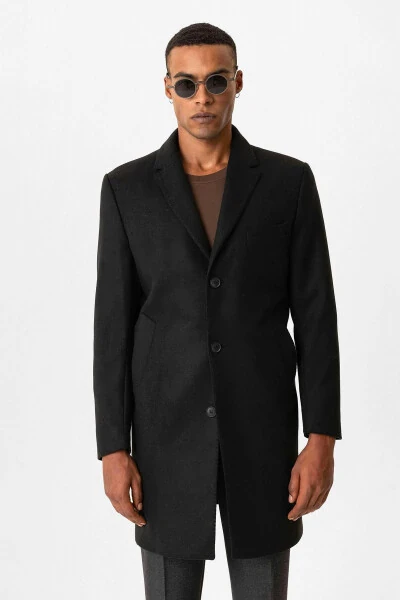 Siyah Slim Fit Ceket Yaka Erkek Kaban-Siyah - Antioch