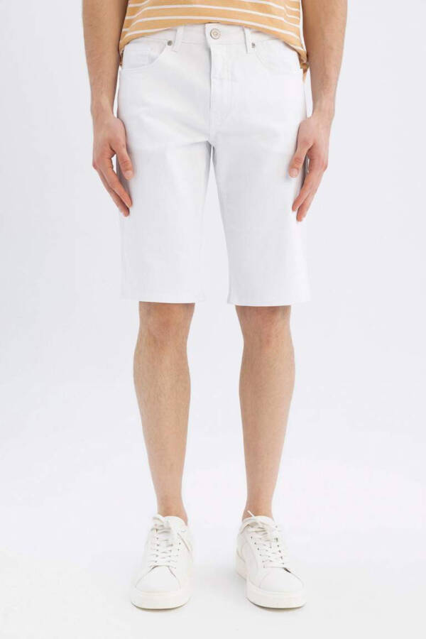 Slim Fit Skinny Fit Regular Waist Narrow Leg Jean Bermuda Shorts White - 6