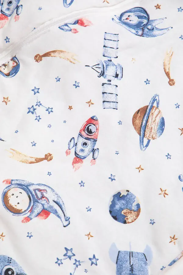 Slim Fit Space Patterned Blue Trimmed Fiber Filled 2.0 Tog Boys Sleepsuit - 12