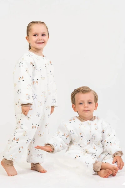 Slim Fit Space Patterned Blue Trimmed Fiber Filled 2.0 Tog Boys Sleepsuit - MIKA BEBEK & ÇOCUK