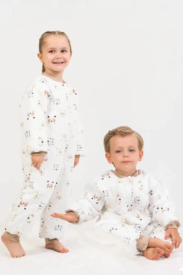 Slim Fit Space Patterned Blue Trimmed Fiber Filled 2.0 Tog Boys Sleepsuit - 1