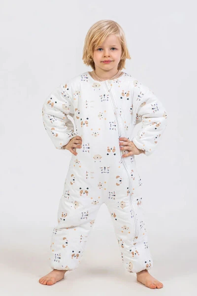Slim Fit Space Patterned Blue Trimmed Fiber Filled 2.0 Tog Boys Sleepsuit - MIKA BEBEK & ÇOCUK (1)