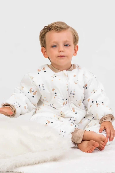 Slim Fit Space Patterned Blue Trimmed Fiber Filled 2.0 Tog Boys Sleepsuit - 4