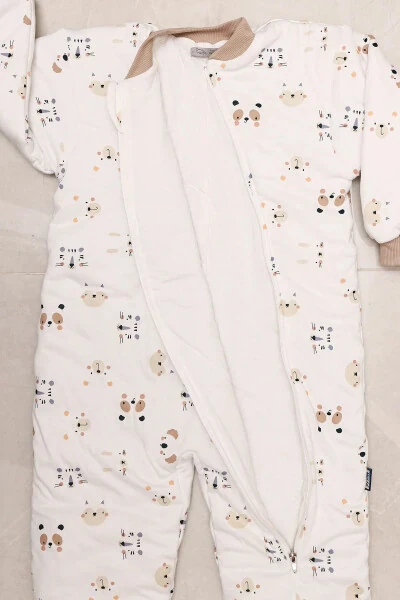 Slim Fit Space Patterned Blue Trimmed Fiber Filled 2.0 Tog Boys Sleepsuit - 6