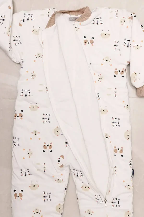 Slim Fit Space Patterned Blue Trimmed Fiber Filled 2.0 Tog Boys Sleepsuit - 6