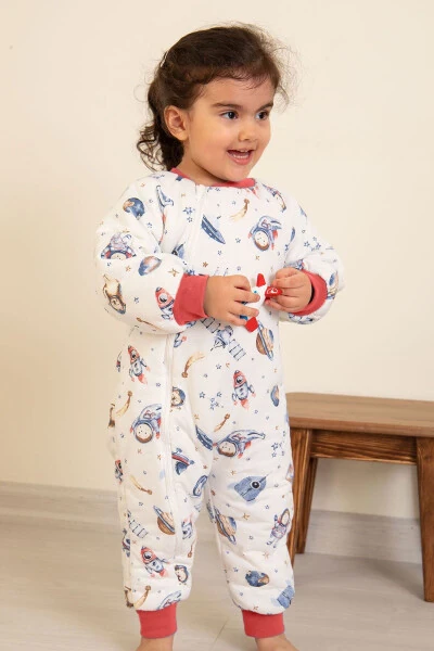 Slim Fit Space Patterned Tile-Trimmed Fiber-Filled 2.0 Tog Boys' Sleepsuit - MIKA BEBEK & ÇOCUK