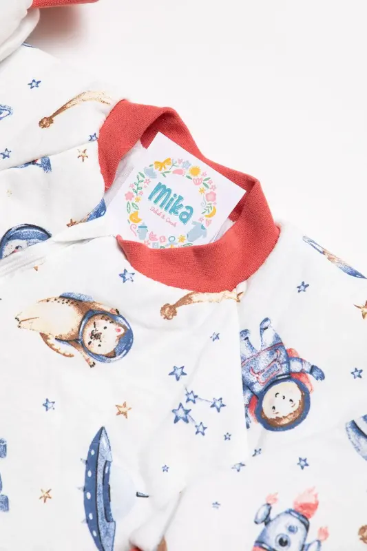 Slim Fit Space Patterned Tile-Trimmed Fiber-Filled 2.0 Tog Boys' Sleepsuit - 6