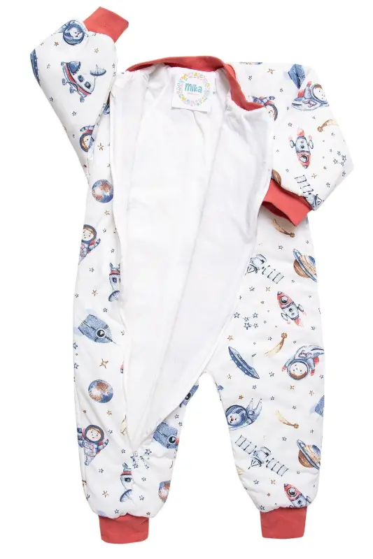 Slim Fit Space Patterned Tile-Trimmed Fiber-Filled 2.0 Tog Boys' Sleepsuit - 8