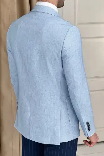 Slim Fit Special Design Pointed Collar Patch Pocket Linen Jacket-BLUE - NAZEF (1)