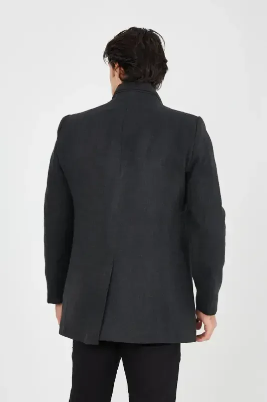 Slim Fit Stand-Up Collar Long Wool Coat 330-SMOKE GRAY - 1