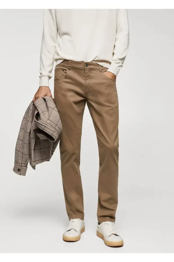 Slim Fit Stretch Cotton Trousers - 1