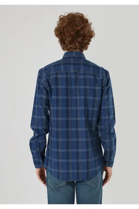 Slim Fit Striped Blue Men's Long Sleeve Shirt - 2