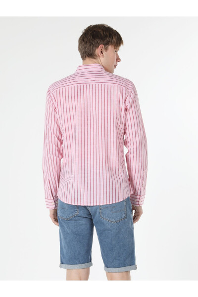 Slim Fit Striped Pink Men's Long Sleeve Shirt - 2