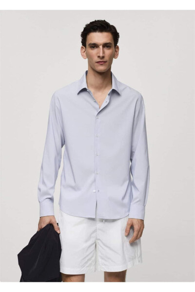 Slim fit striped stretch cotton shirt - MANGO MAN