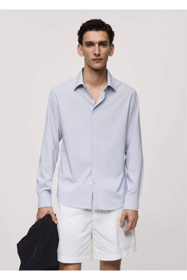 Slim fit striped stretch cotton shirt - 1