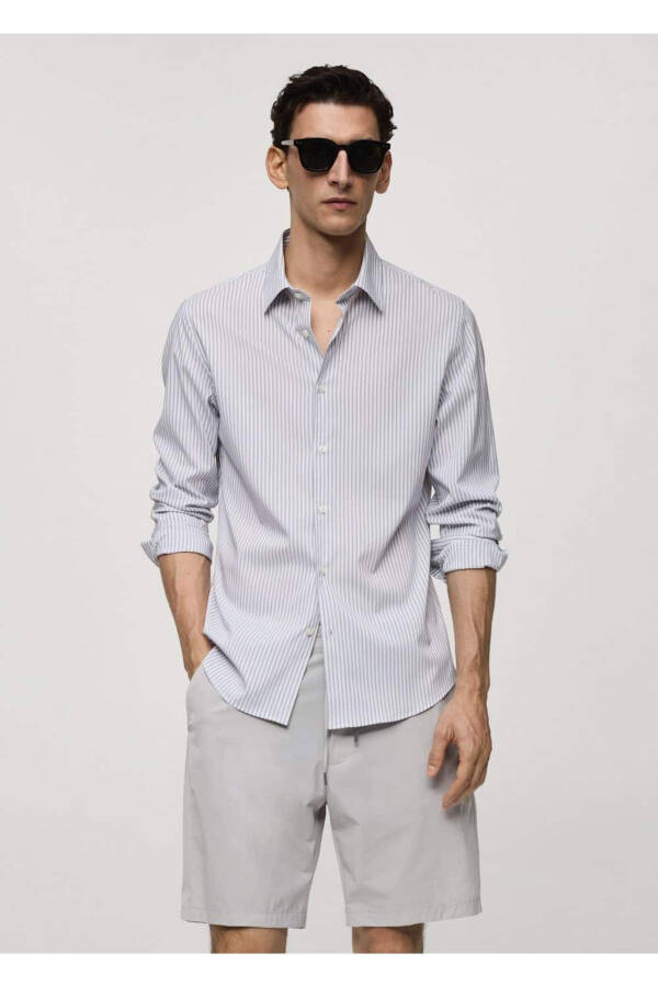 Slim Fit Striped Stretch Fabric Shirt - 1