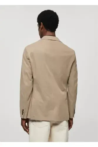 Slim fit structured cotton blazer jacket-Medium Brown - 1