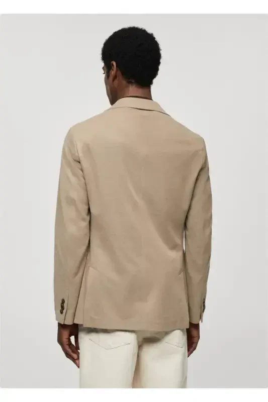 Slim fit structured cotton blazer jacket-Medium Brown - MANGO MAN