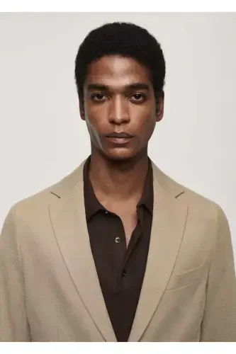 Slim fit structured cotton blazer jacket-Medium Brown - 3