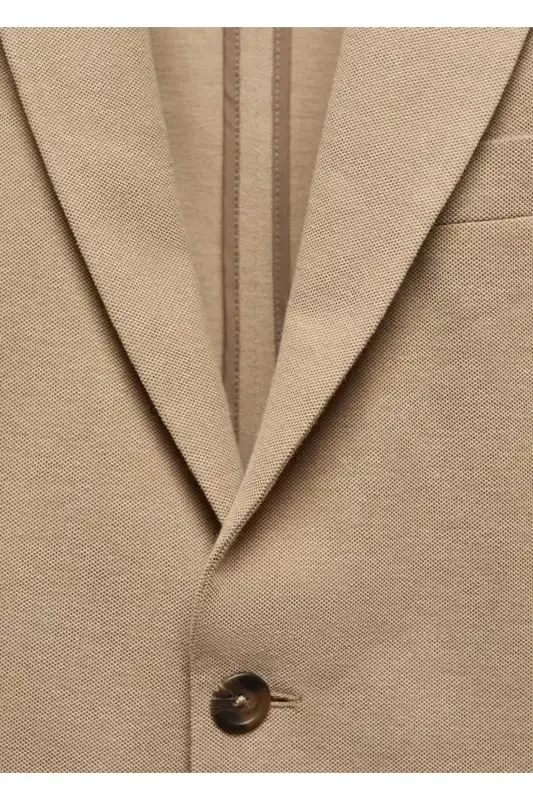 Slim fit structured cotton blazer jacket-Medium Brown - 4