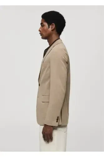 Slim fit structured cotton blazer jacket-Medium Brown - 5