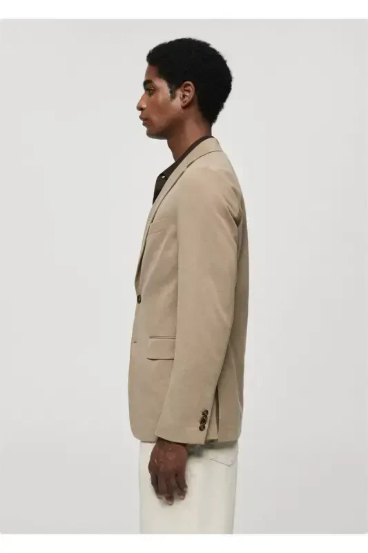 Slim fit structured cotton blazer jacket-Medium Brown - 5