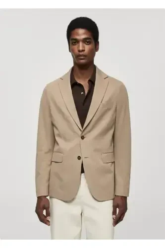 Slim fit structured cotton blazer jacket-Medium Brown - 6