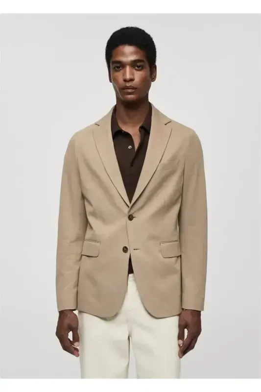 Slim fit structured cotton blazer jacket-Medium Brown - 6