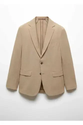 Slim fit structured cotton blazer jacket-Medium Brown - 8