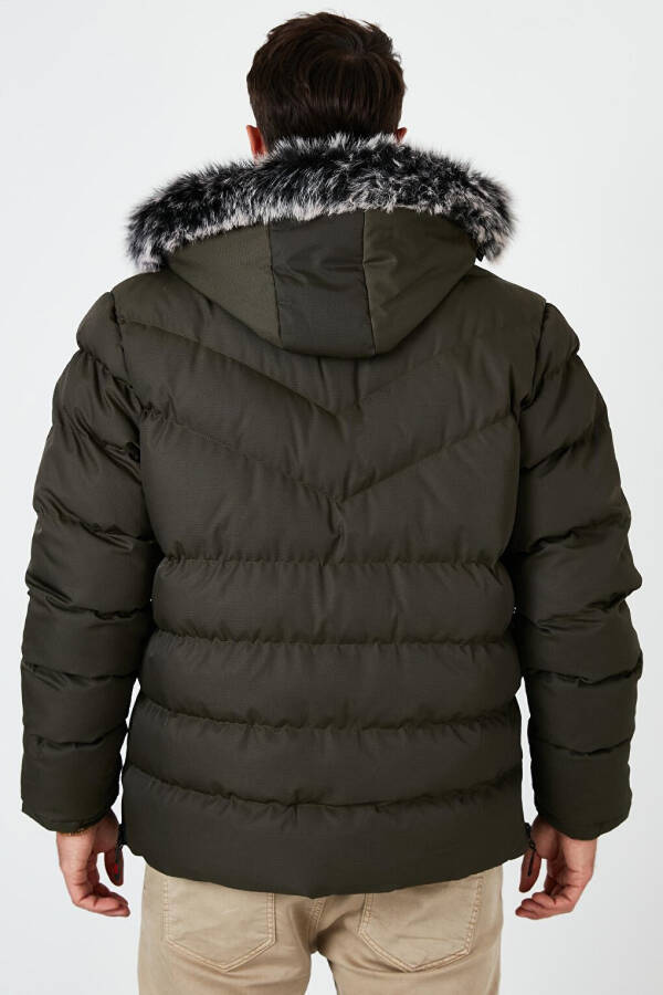 Haki Slim Fit Suni Kürklü Çıkarılabilir Kapüşonlu Şişme Mont Erkek Mont 5761080 B-Haki - 30