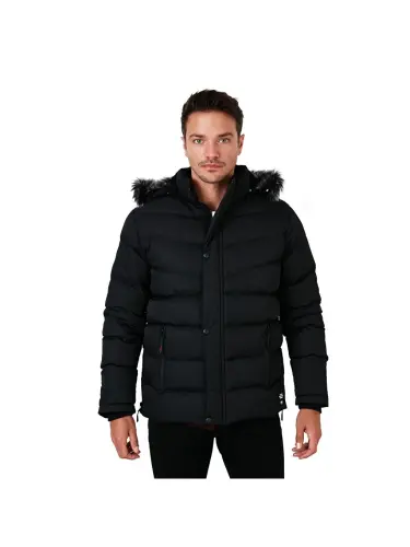 Slim Fit Sun'iy Mo'ynali Peluş Astarli Chiqariladigan Kapüşonli Shishme Mont 5761080 B-Qora - 9