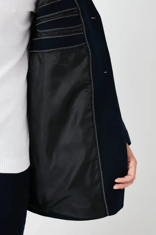 Slim Fit Tek Yirtmachli Tugmali Mono Yaka Kashe Kaban Erkak Kaban 5840098-LACIVERT - 6