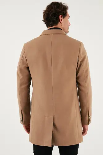 Slim Fit Tek Yırtmaçlı Düğmeli Mono Yaka Kaşe Kaban Erkek KABAN 5840098 - CAMEL - 7