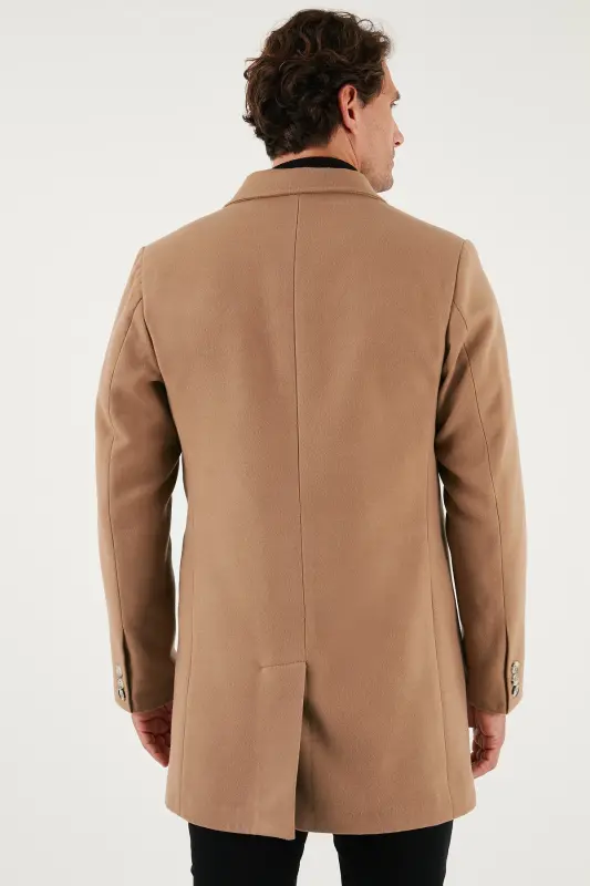 Slim Fit Tek Yırtmaçlı Düğmeli Mono Yaka Kaşe Kaban Erkek KABAN 5840098 - CAMEL - 7