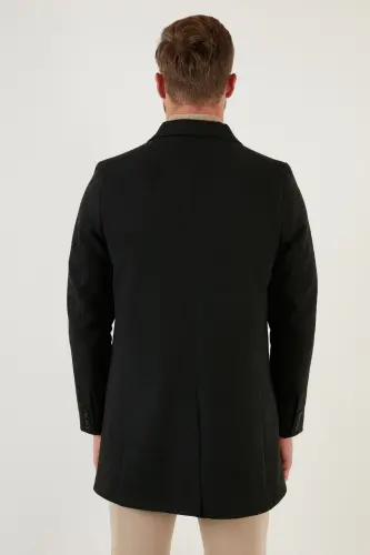 Slim Fit Tek Yırtmaçlı Düğmeli Mono Yaka Kaşe Kaban Erkek Kaban 5840098 - FÜME - 6