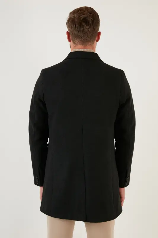 Slim Fit Tek Yırtmaçlı Düğmeli Mono Yaka Kaşe Kaban Erkek Kaban 5840098 - FÜME - 6