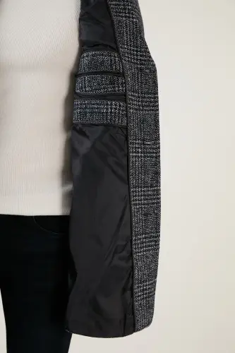 Slim Fit Tek Yırtmaçlı Düğmeli Mono Yaka Kaşe Kaban Erkek Kaban 5840098 - Lacivert Ekoseli - 6