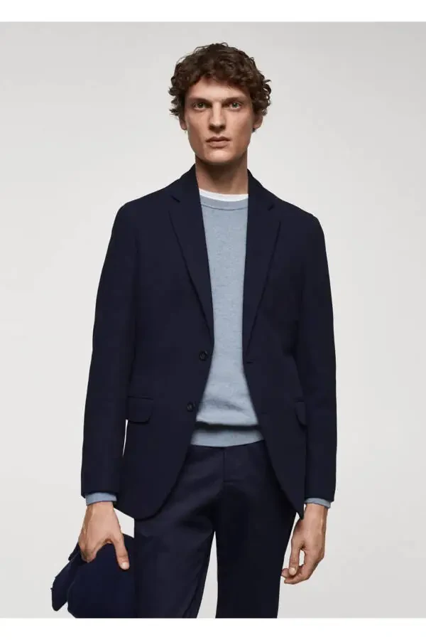 Slim Fit Textured Cotton Blazer - 1