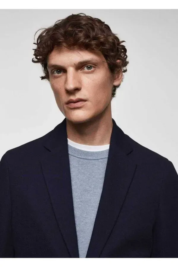 Slim Fit Textured Cotton Blazer - 5