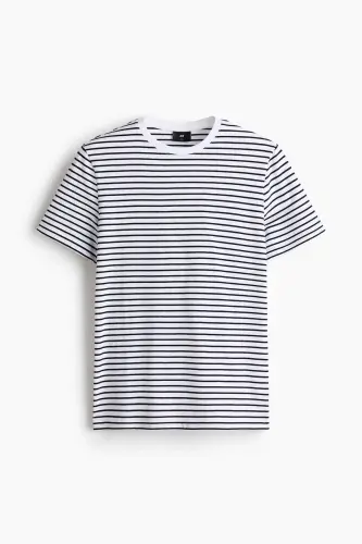 Slim Fit Tişört-Beyaz/Siyah çizgili - 1