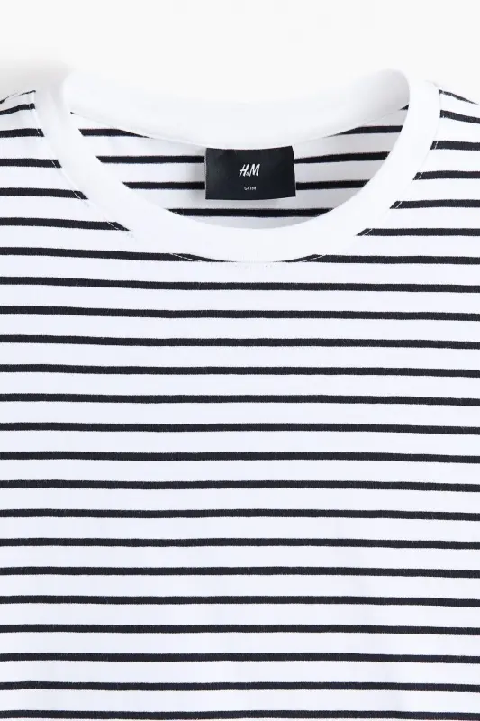 Slim Fit Tişört-Beyaz/Siyah çizgili - 2