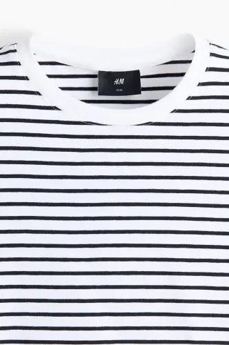 Slim Fit Tişört-Beyaz/Siyah çizgili - H&M (1)