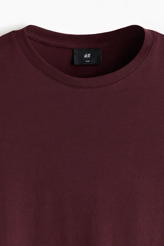 Slim Fit Tişört - Bordo - 2