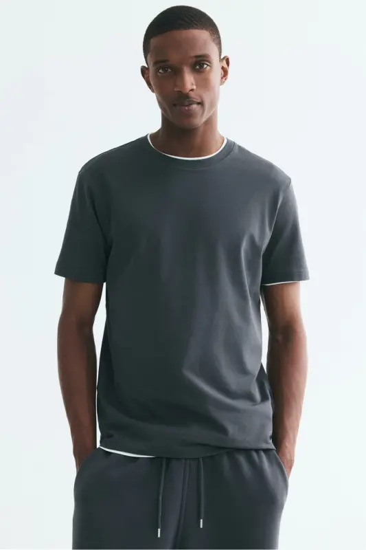 Slim Fit Tişört - Koyu gri - 1