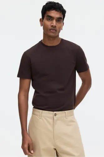 Slim Fit Tişört-Koyu kahverengi - 1