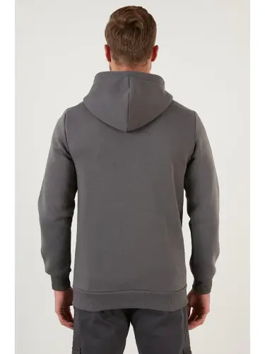 Slim Fit Толстовка с капюшоном и карманом-кенгуру, мягкая мужская толстовка с начесом внутри, 5905281-Антрацит - 7