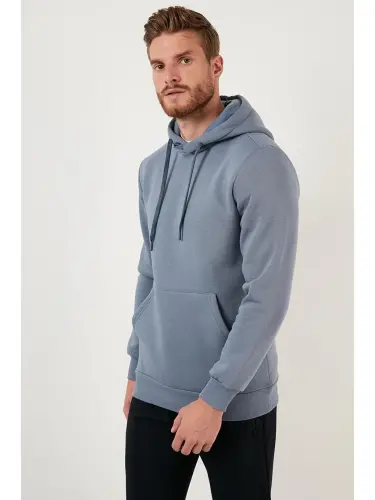 Slim Fit Толстовка с капюшоном и карманом-кенгуру, мягкая мужская толстовка с начесом внутри, мужская толстовка 5905281-серая - 5