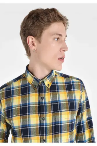 Slim Fit To'q ko'k rangli erkaklar uchun uzun yengli ko'ylak - 4