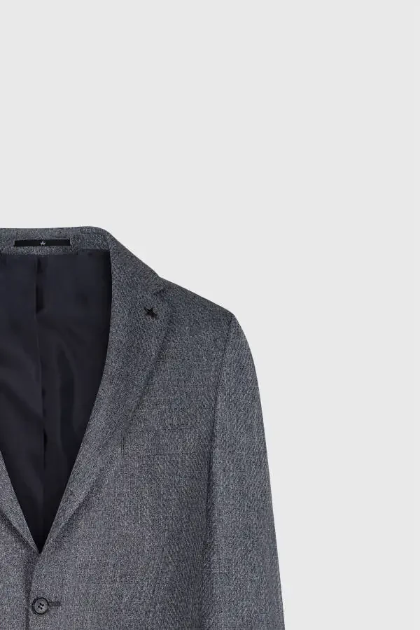 Slim Fit tor kesilgan mono yoqali naqshli cho'ntakli to'q ko'k ko'ylak - 8